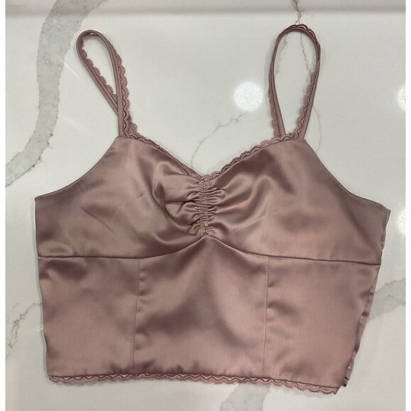 Lottie Moss Satin Lace Trim Crop Top M - Picture 3 of 5